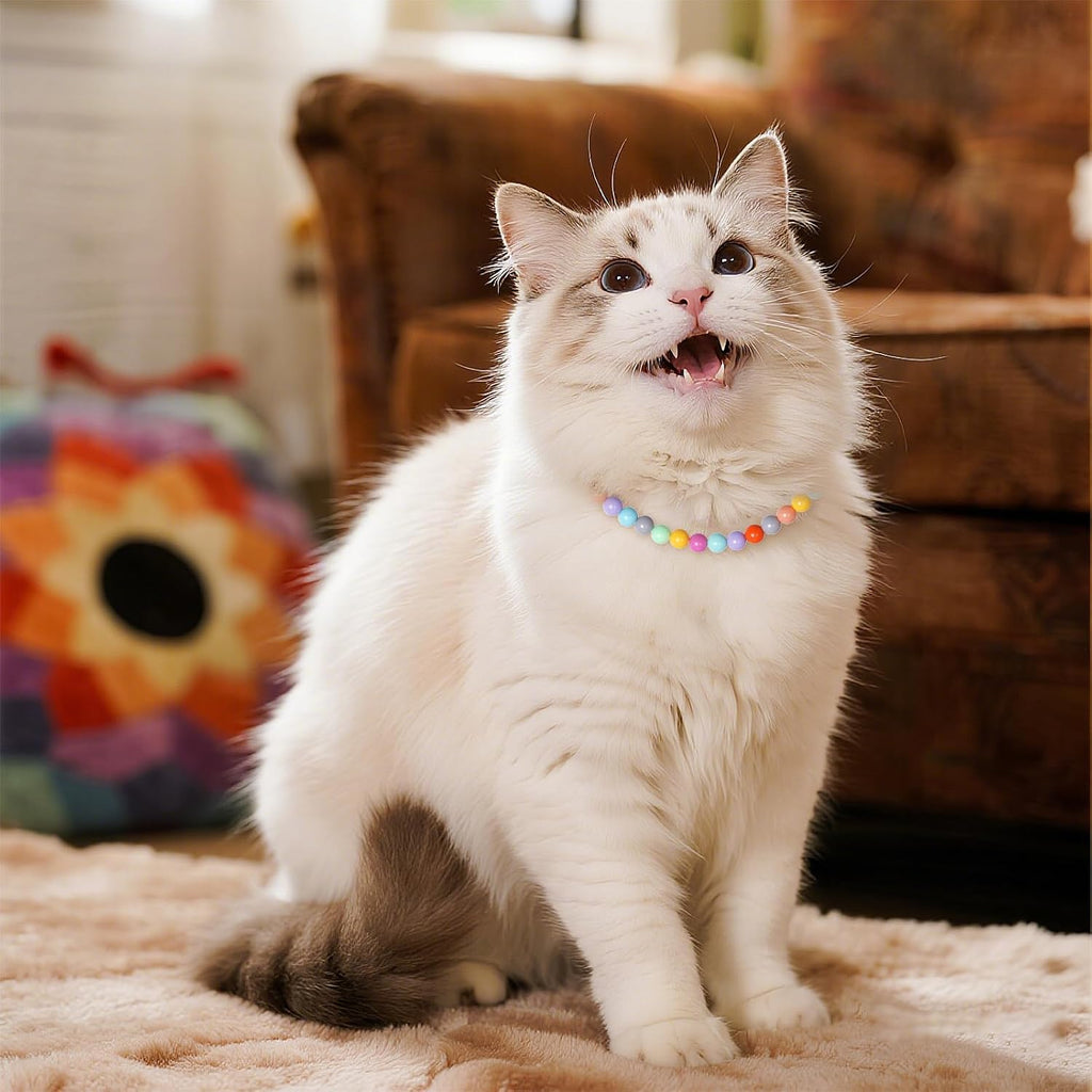 Fengek candy-colored pet costume accessory necklace arranged flat showing flexible core elasticity.