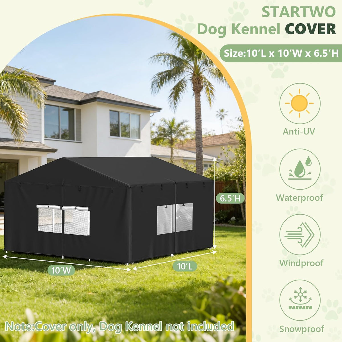 Heavy duty weatherproof pet cage cover with transparent PVC windows.