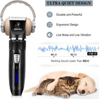 Close up view of the Cakapet quiet pet shaver demonstrating the low noise motor technology