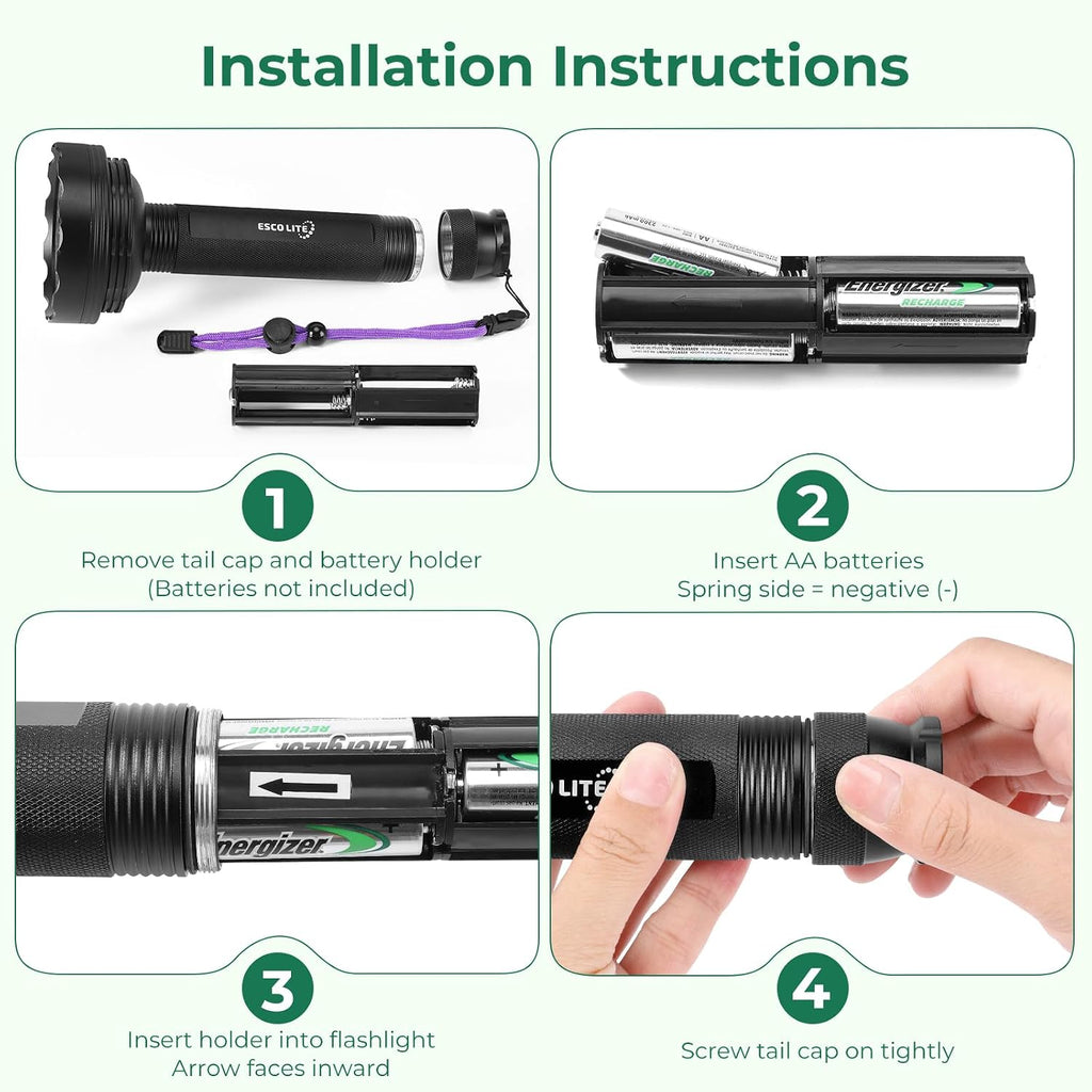 ESCO LITE 128 LED flashlight showing anti slip handle grip design