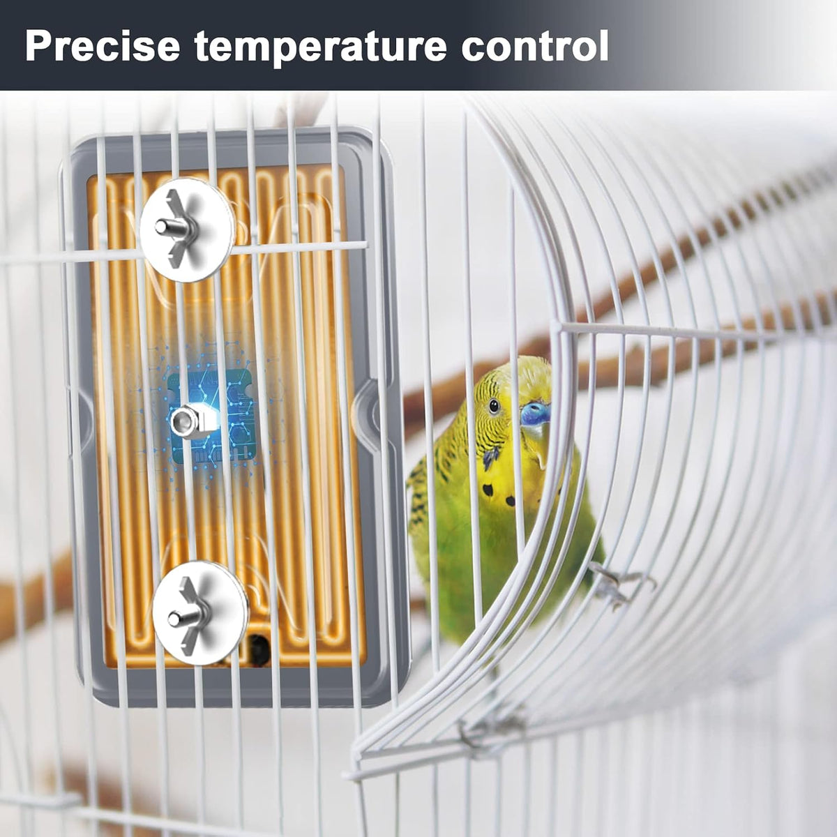 Fenocran parakeet heater showing aluminum panel