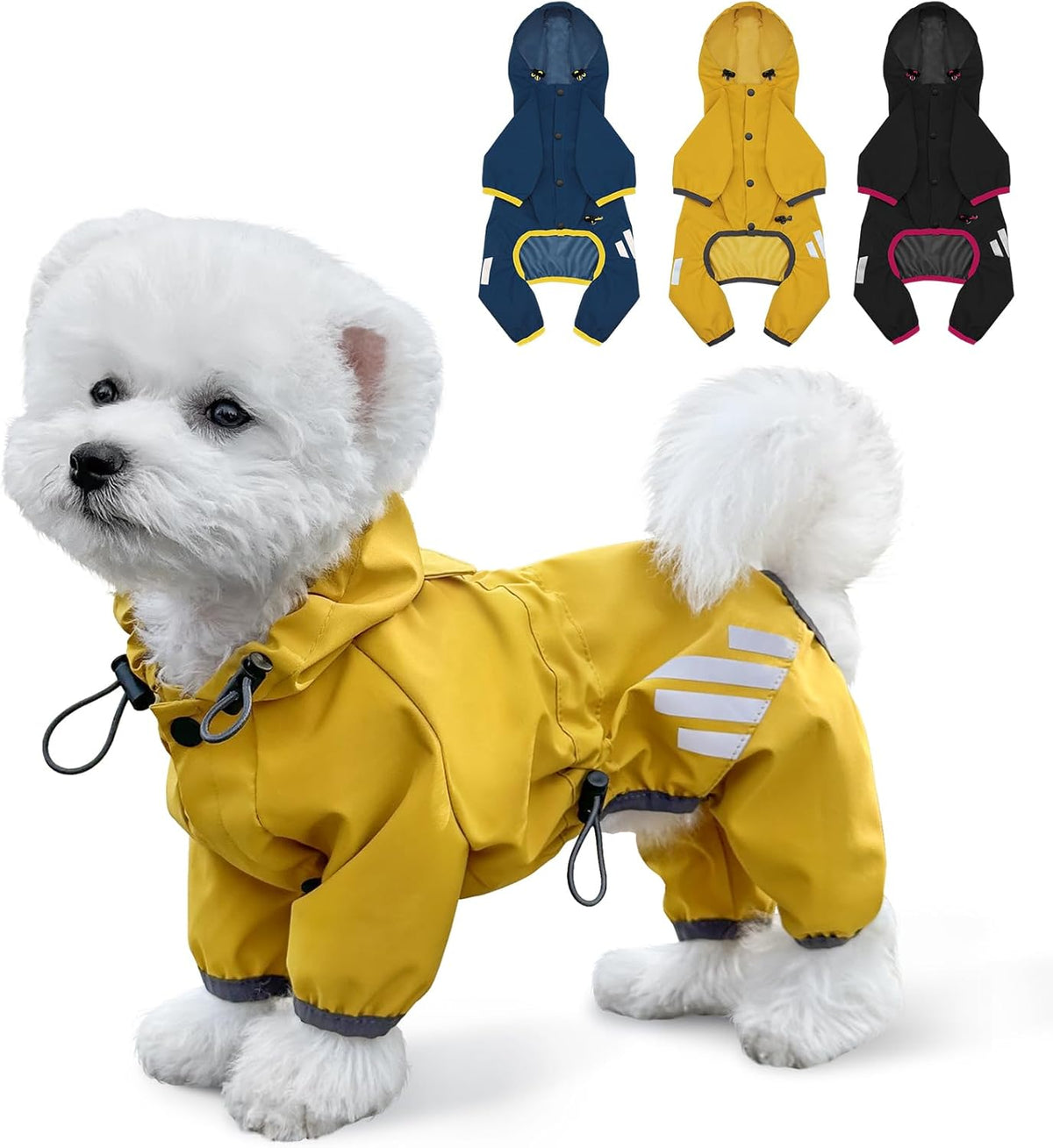 Dog Raincoat, Waterproof Dog Rain Jacket with Hood, Rain Coat with Leash Hole, Reflective Strap for Small Medium Dogs, Lightweight Puppy Clothes(Blue,M) - Image 10