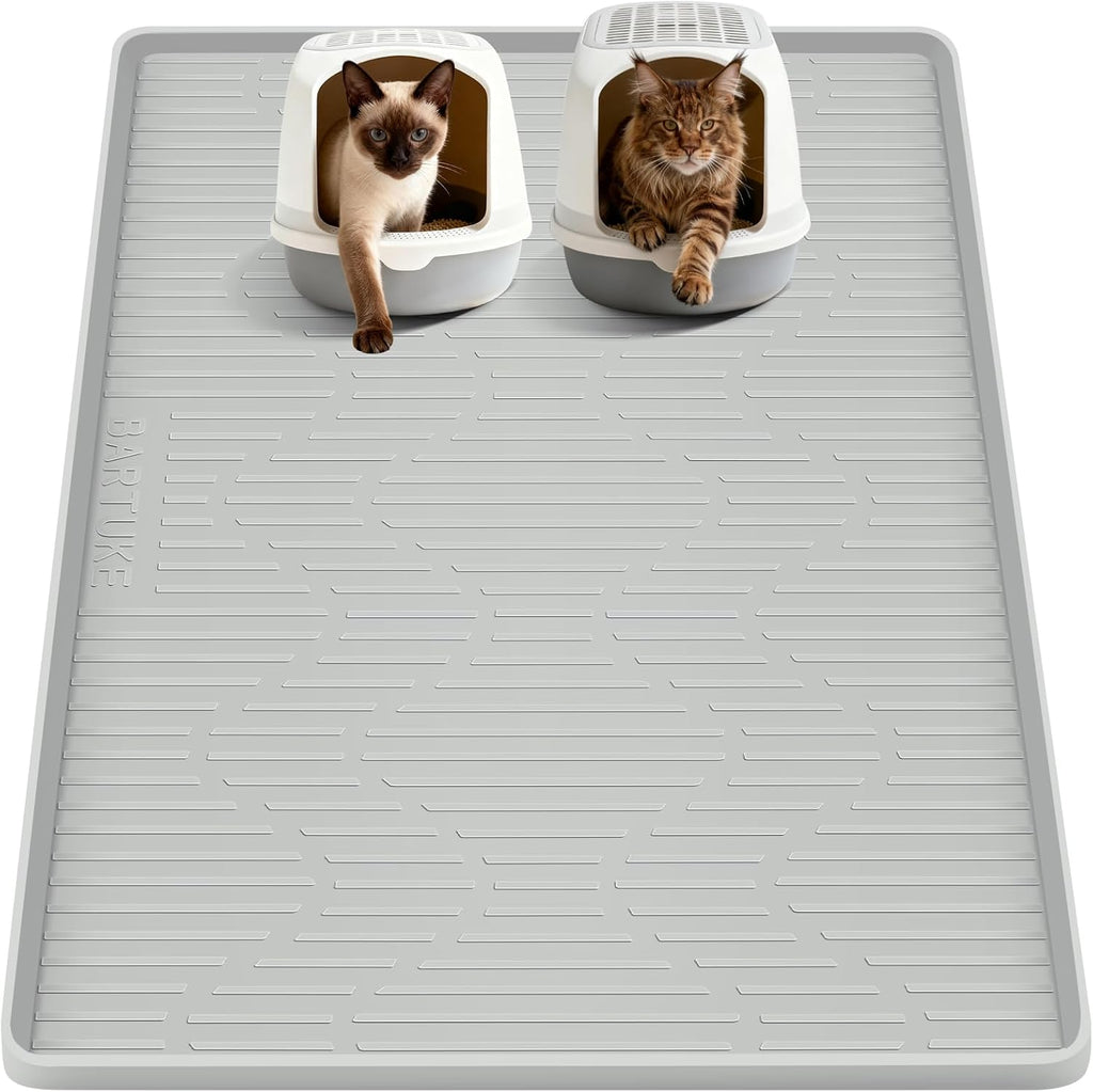 Silicone Cat Litter Mat, 34" x 20" Large Cat Litter Box Mat Litter Trapping Mat for Scatter Control, Waterproof, Soft on Kitty Paws, Clean Floor (Grey) - Image 9