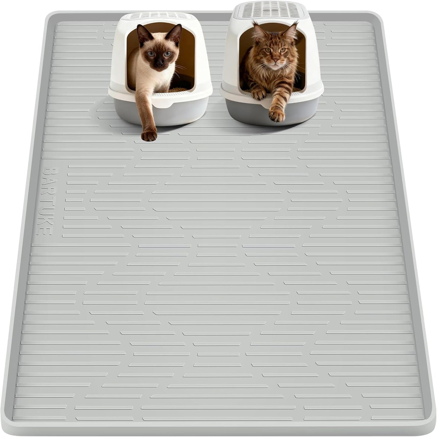 Silicone Cat Litter Mat, 34" x 20" Large Cat Litter Box Mat Litter Trapping Mat for Scatter Control, Waterproof, Soft on Kitty Paws, Clean Floor (Grey) - Image 9