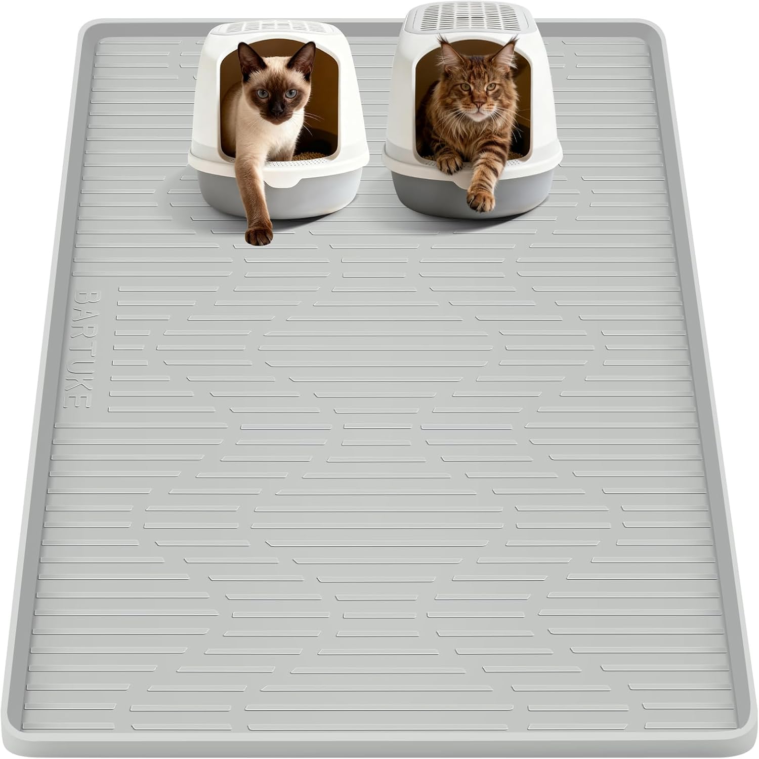 Silicone Cat Litter Mat, 34" x 20" Large Cat Litter Box Mat Litter Trapping Mat for Scatter Control, Waterproof, Soft on Kitty Paws, Clean Floor (Grey) - Image 9