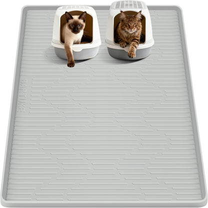 Silicone Cat Litter Mat, 34" x 20" Large Cat Litter Box Mat Litter Trapping Mat for Scatter Control, Waterproof, Soft on Kitty Paws, Clean Floor (Grey) - Image 9