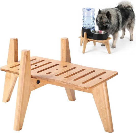 ZPirates dog water bowl dispenser stand front view elevated bamboo holder for medium breeds