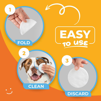 Natural coconut oil pet eye cleaner wipes for removing crust and boogers.