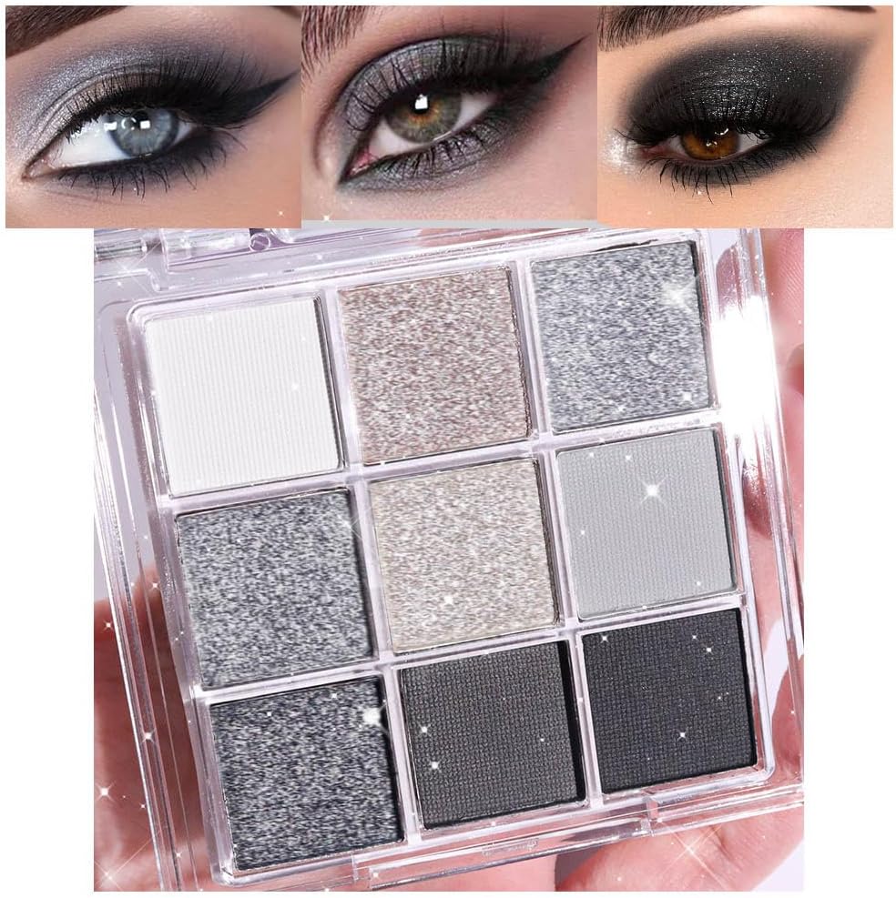 Evpct 9 colors silver gray glitter eyeshadow palette front view
