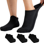 Viasox Diabetic Ankle Socks 3 pack front view in black for neuropathy care.