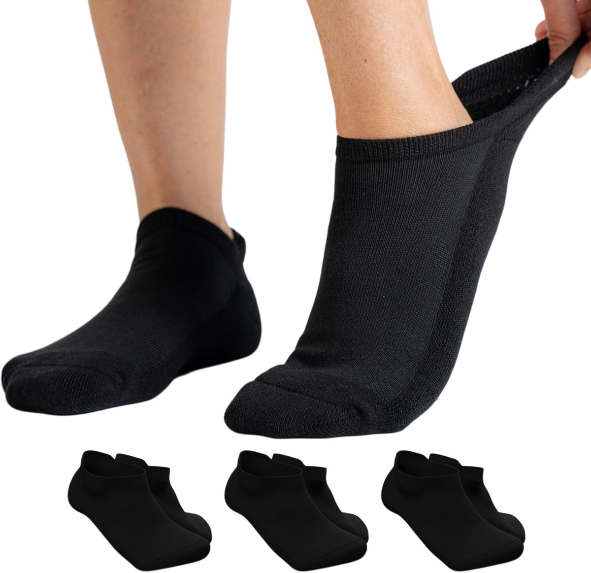 Viasox Diabetic Ankle Socks 3 pack front view in black for neuropathy care.