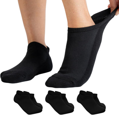 Viasox Diabetic Ankle Socks 3 pack front view in black for neuropathy care.