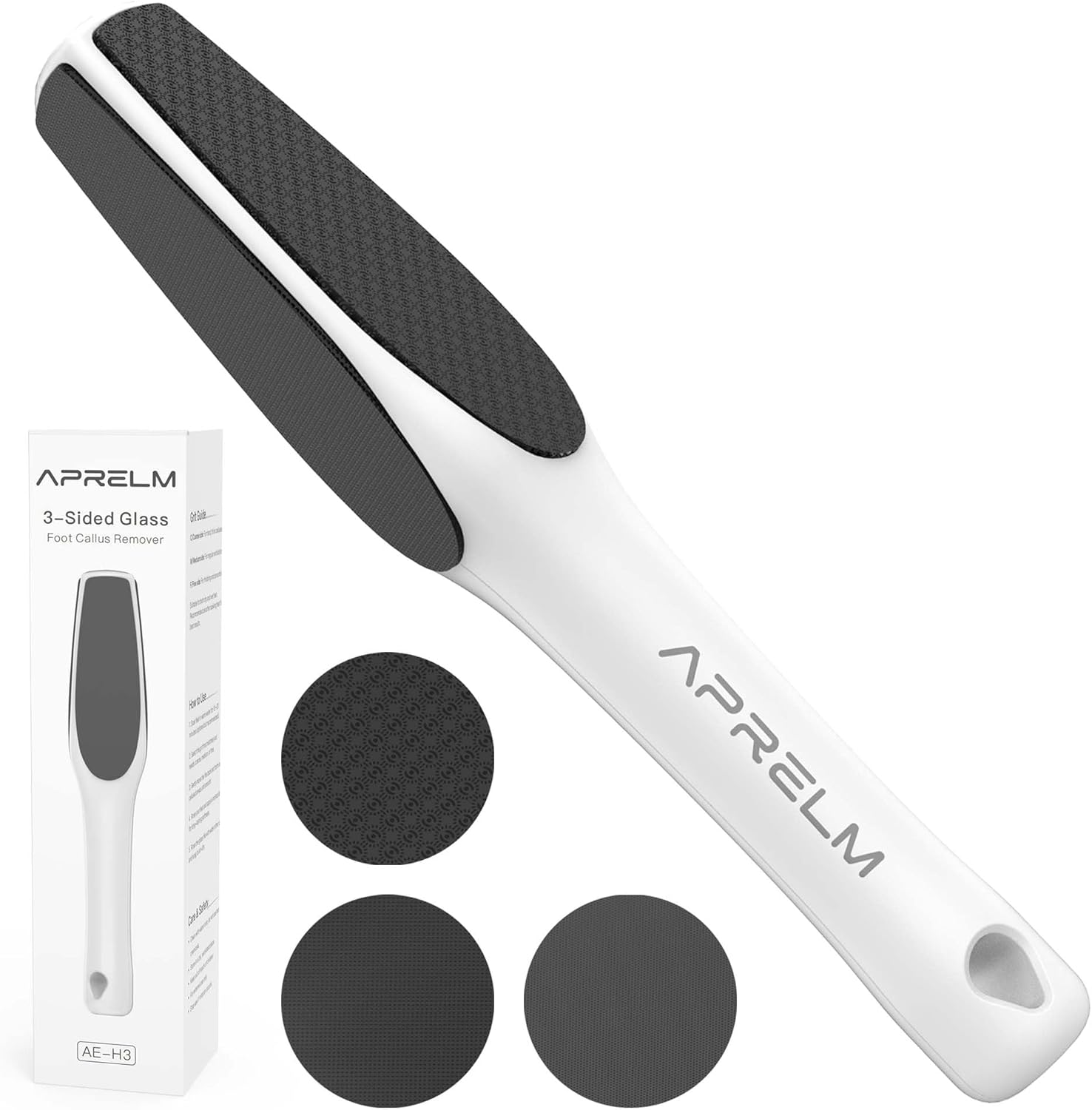 AprElm 3-Sided Nano Glass Foot Callus Remover front view in white