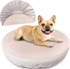ALWZ-RDY waterproof round dog bed cover beige front view on donut mattress