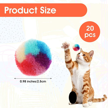 Close up view of the 0.98 inch fuzzy kitten yarn puffs showcasing the soft non toxic fabric texture.