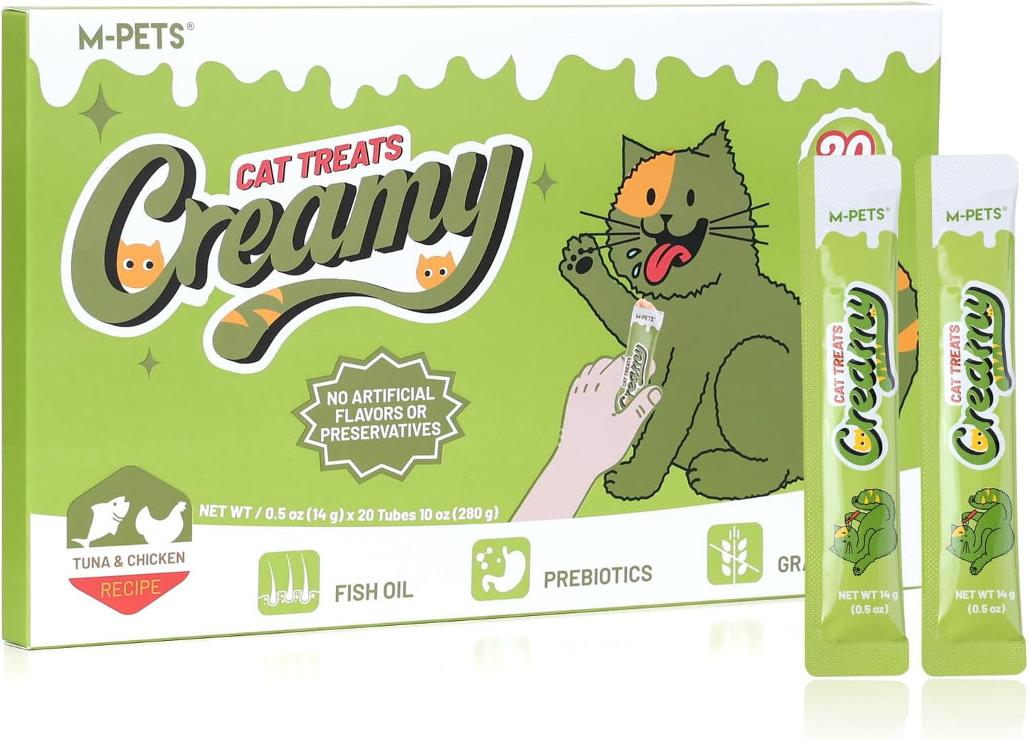 M-PETS Creamy Lickable Cat Treats - 4 Flavor Variety Pack, 20 Tubes of Healthy Squeeze Up Snacks with Functional Nutrients for Hydration, Skin & Coat, and Digestive Health - Grain Free, High Protein - Image 11