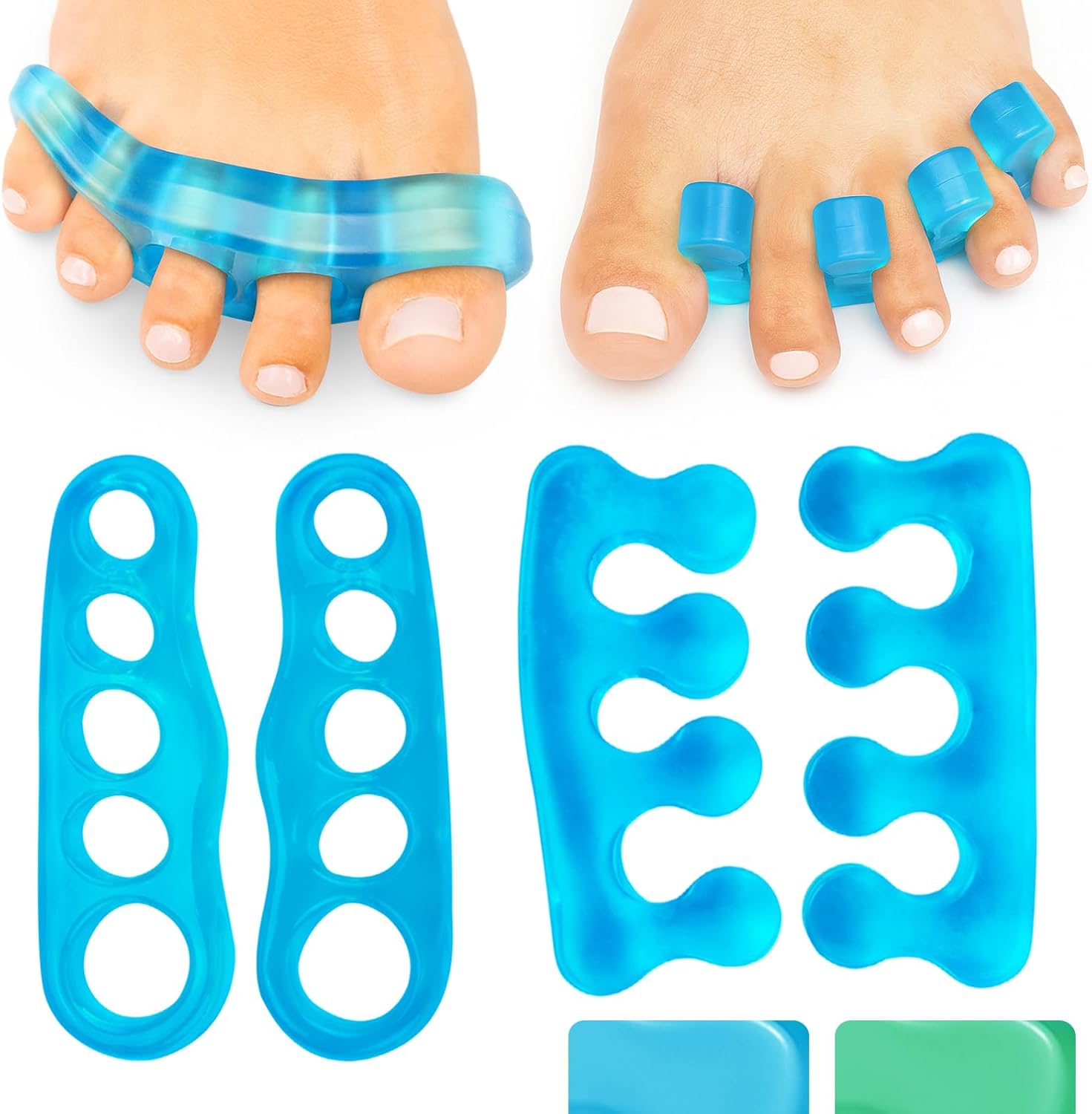 VIVEsole toe separators front view in blue packaging