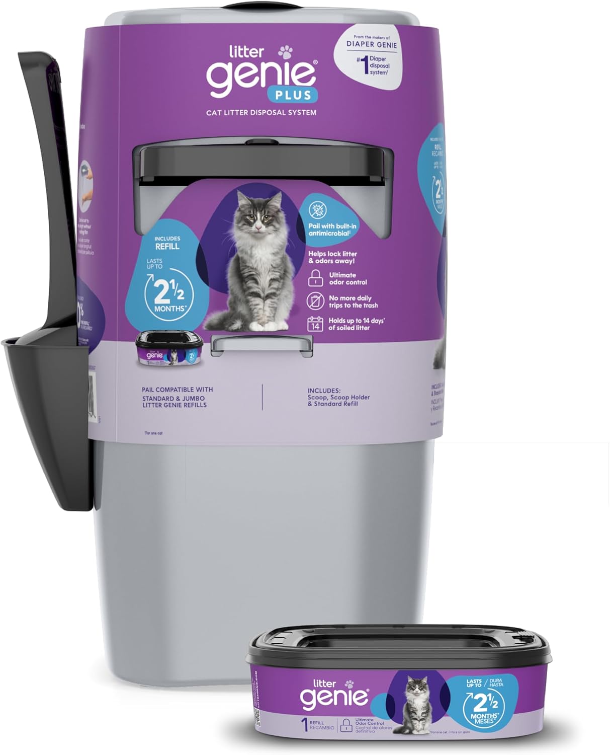 Litter Genie Style Pail Cat Litter Box Waste Disposal System for Odor Control Includes 1 Square Refill Bag - Image 11