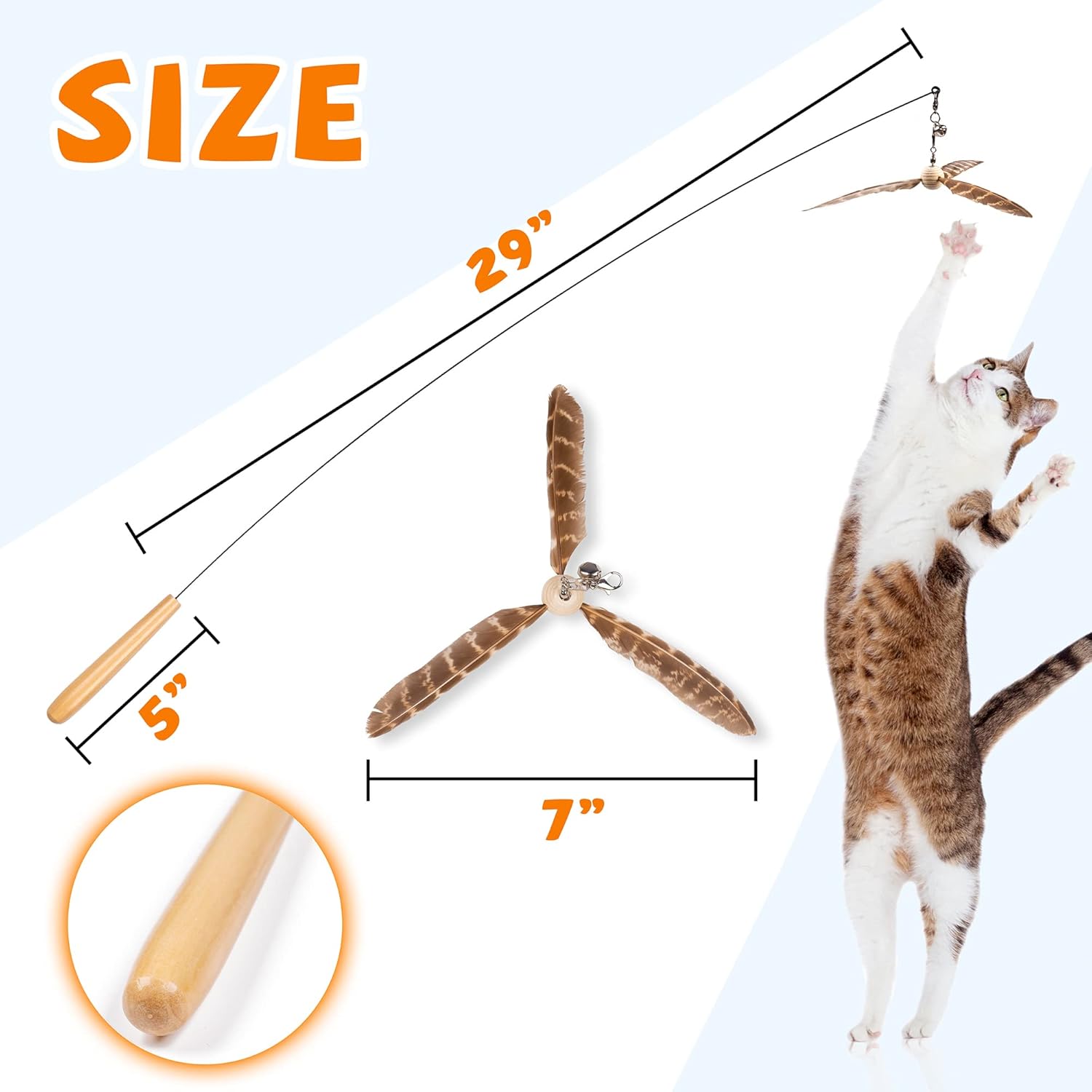 Durable wooden handle of JXFUKAL cat teaser for comfortable grip
