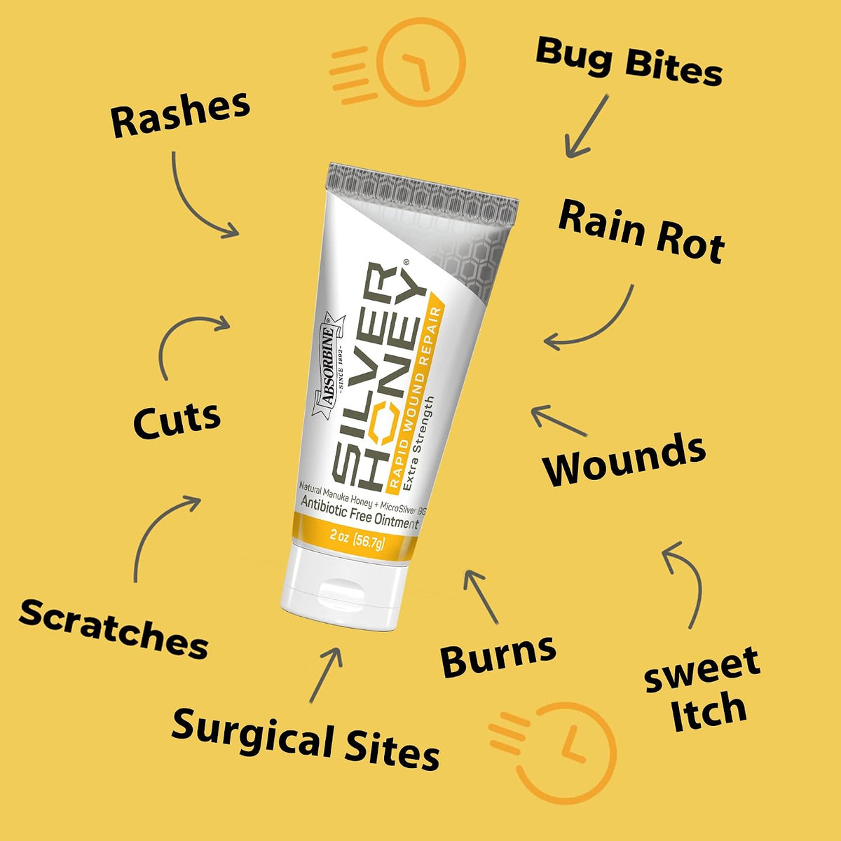 Silver Honey ointment tube showing Manuka Honey and MicroSilver BG branding