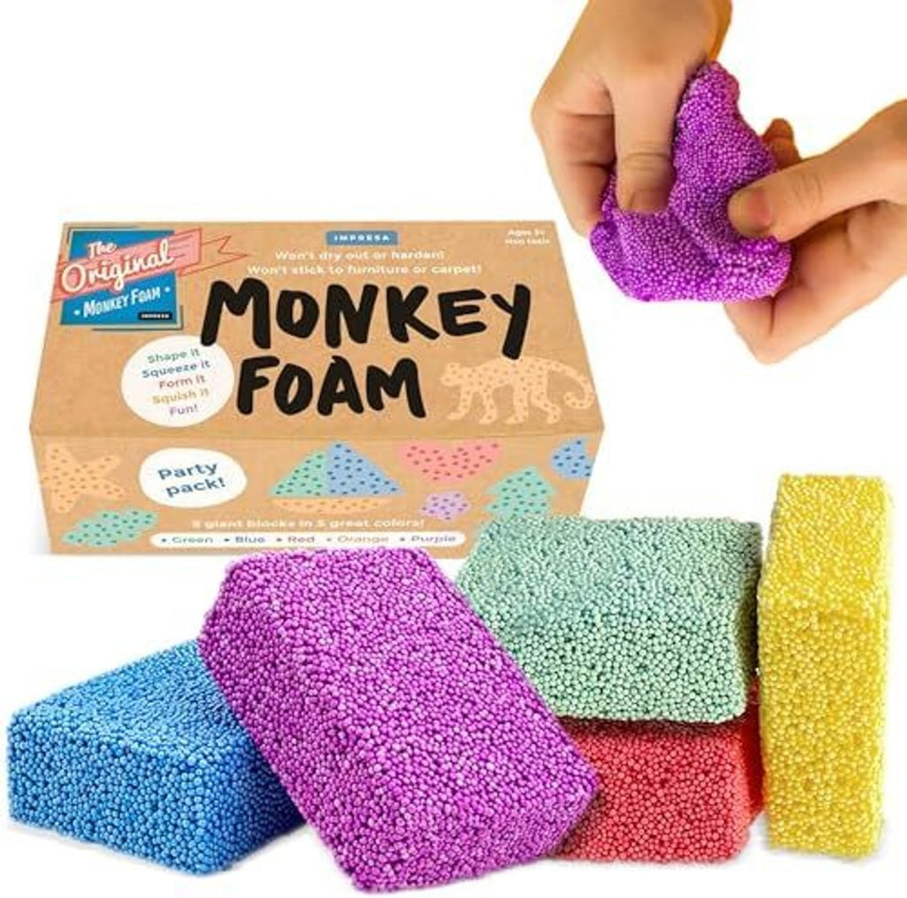 Impresa monkey foam giant blocks five pack front view showing colorful packaging