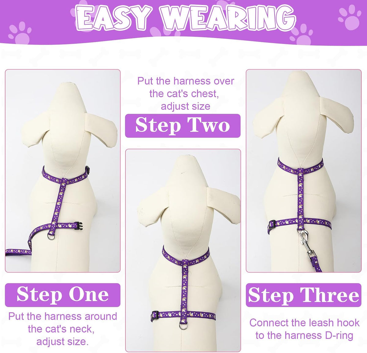 Lightweight nylon small cat vest harness set with dual metal rings