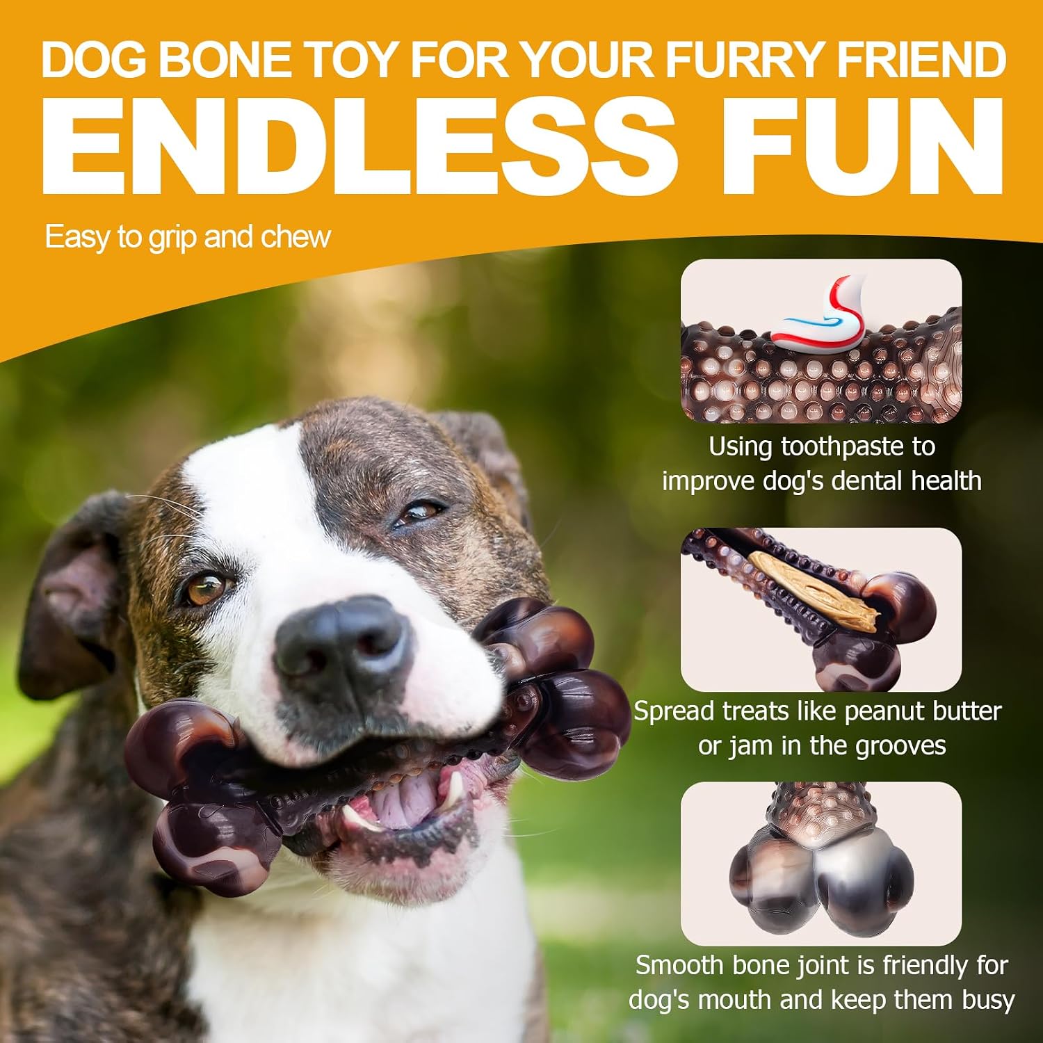 Dog playing with Anoodi durable nylon chew bone indoors