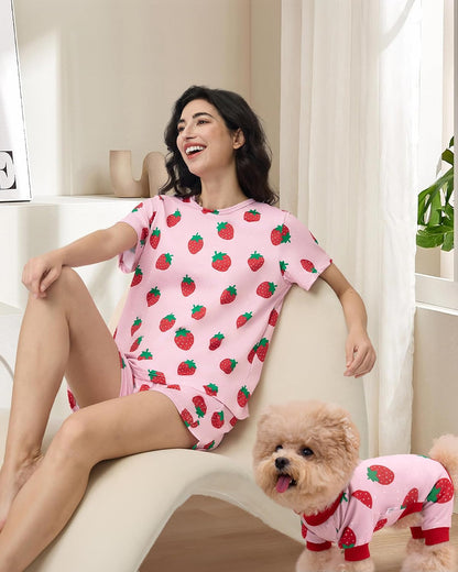 XPUDAC pink strawberry print loungewear tee and shorts night suit