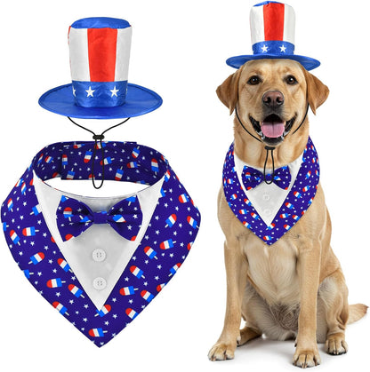 ShuRung Independence Day dog tuxedo front view on a golden retriever.