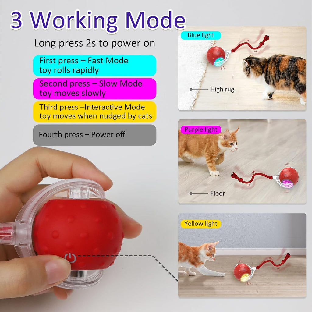 Giociv interactive pet ball showing blue fast mode LED light