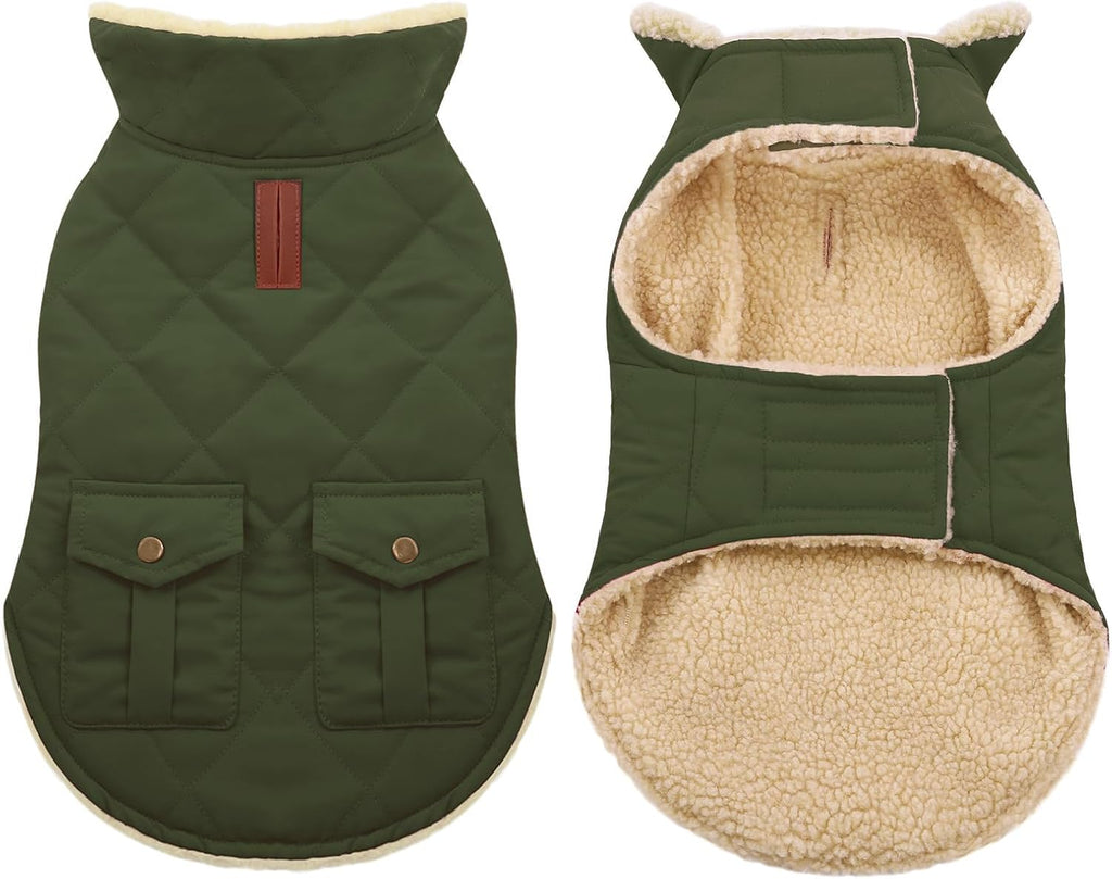 Asenku dog puffer jacket showing thick plush fleece lining