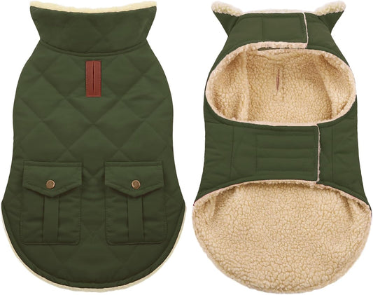 Asenku dog puffer jacket showing thick plush fleece lining