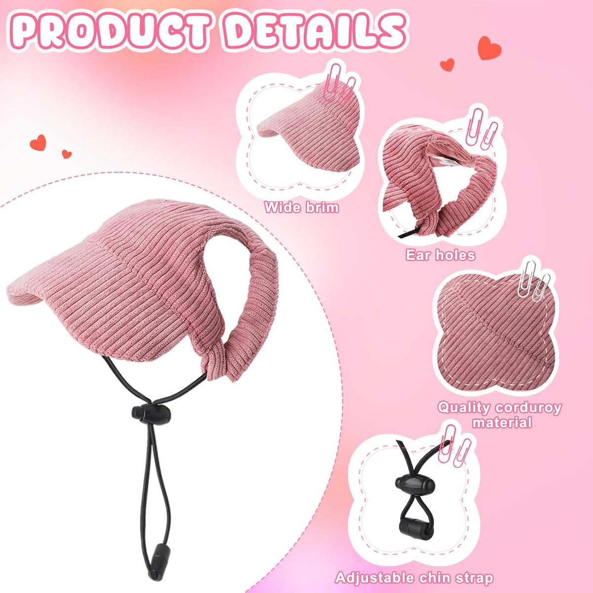 Pet bucket hat with ear holes for small dogs