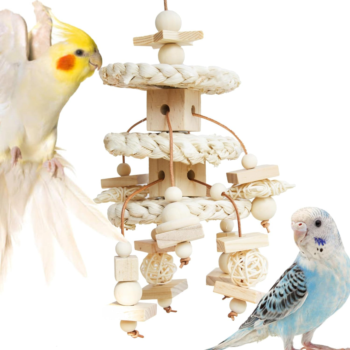 Vildroohowl natural corn husk bird toy front view for foraging.