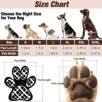 Dog wearing Beautyzoo anti-slip paw grips on hardwood floor