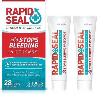 Rapid-Seal Antibacterial First Aid Wound Gel front view showing two tubes packaging