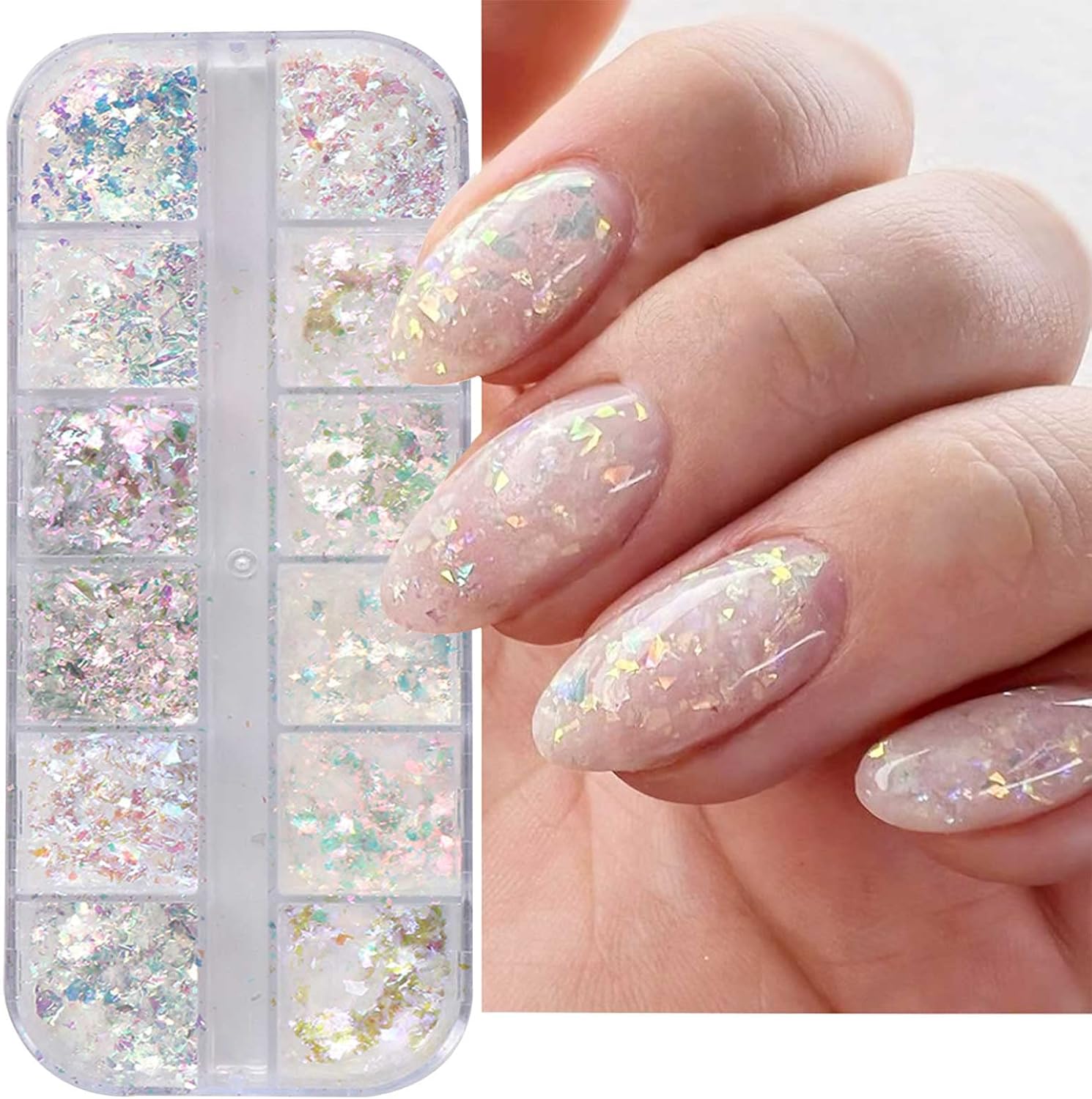 Thr3e Strokes holographic nail art glitter 12 grids set front view