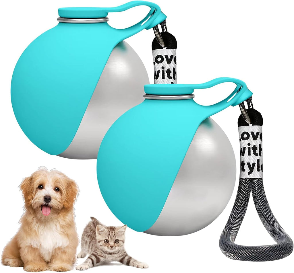 Compact pet travel accessories including a blue double function dog water bottle