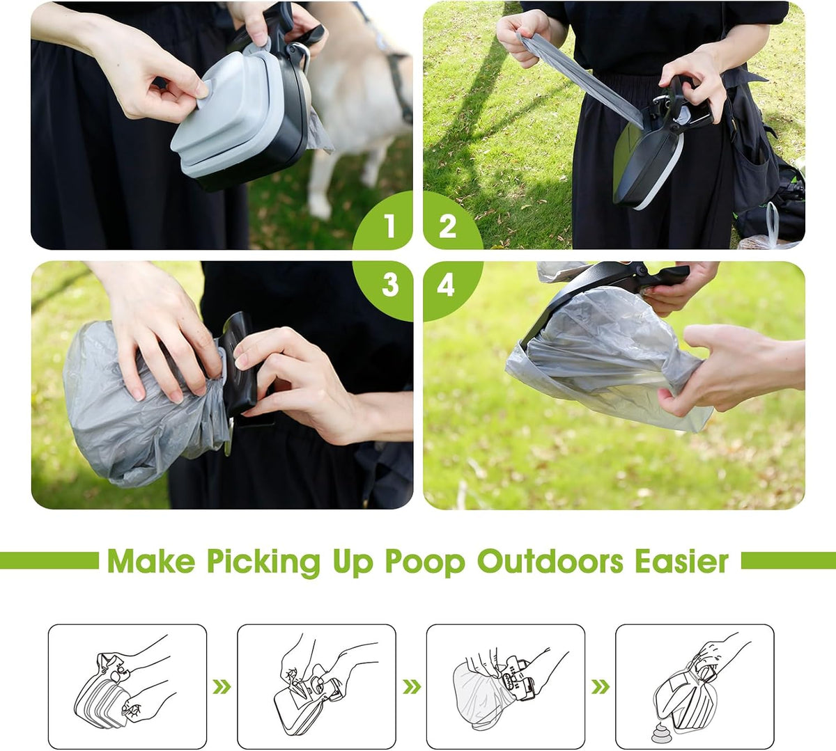 SuperDesign small dog poop scooper close up of the ergonomic handle grip