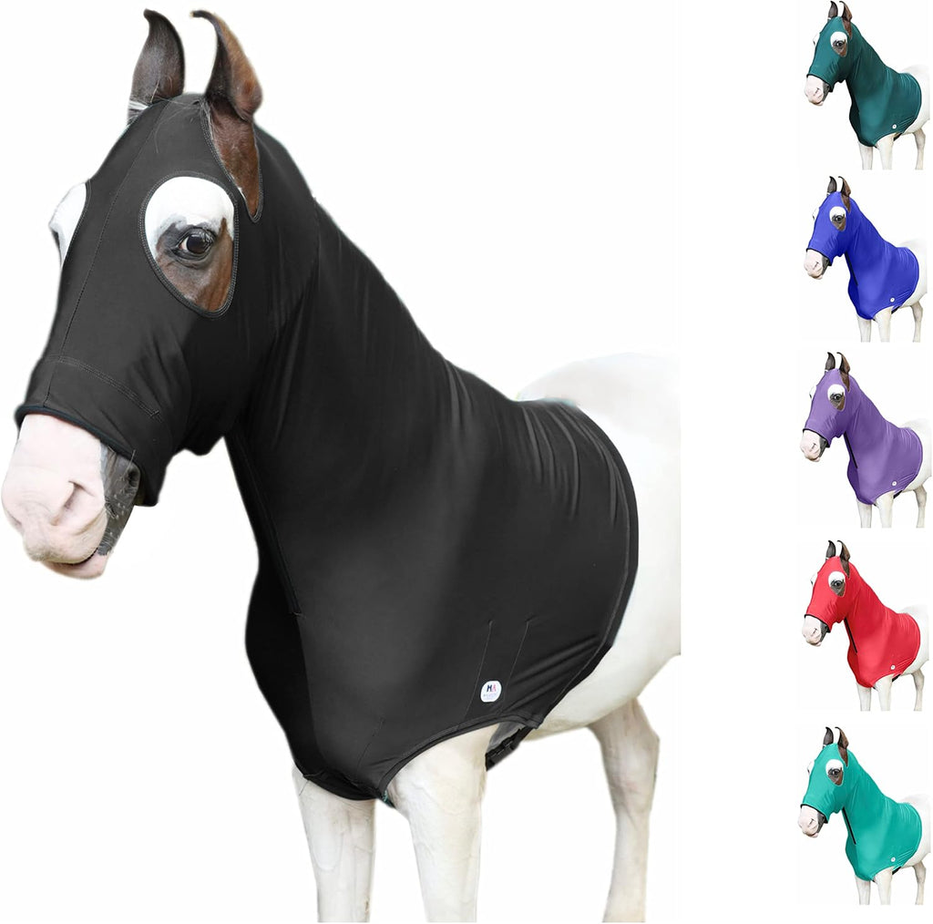 Majestic Ally Stretch Spandex Horse Hood with Zipper for Horses, 100% Heavy Spandex, Royal Blue, Large - Image 12