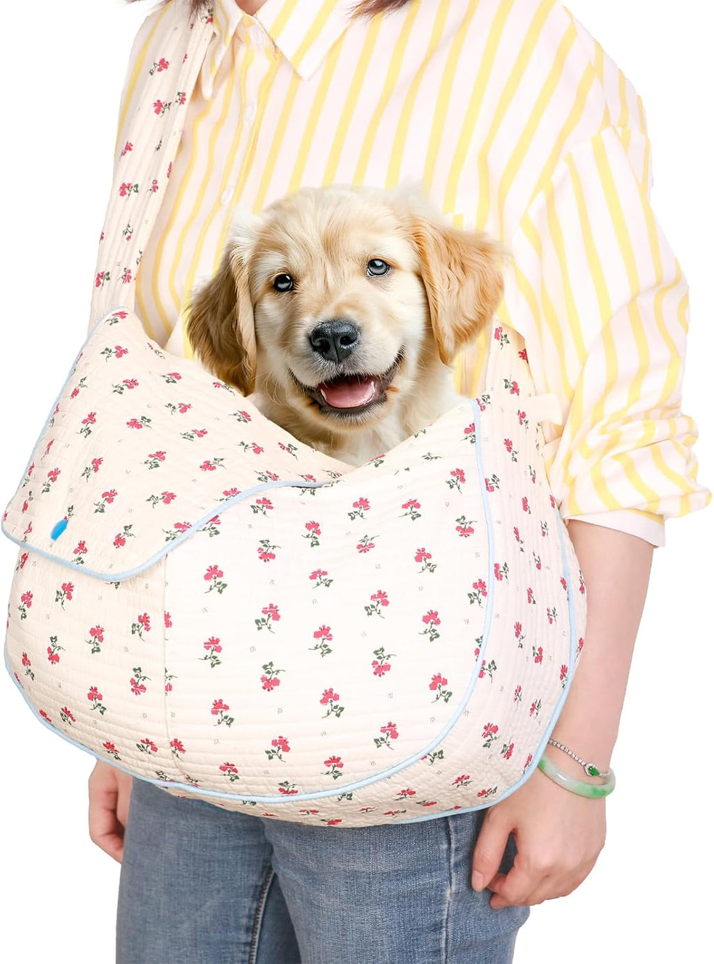 Small dog in breathable floral cotton pet purse