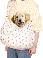 Small dog in breathable floral cotton pet purse