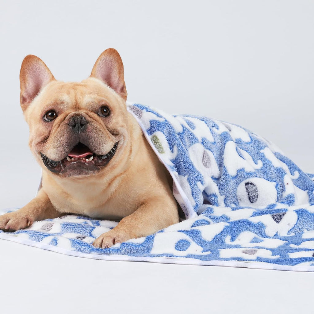Assorted three pack of Luciphia small pet blankets stacked neatly