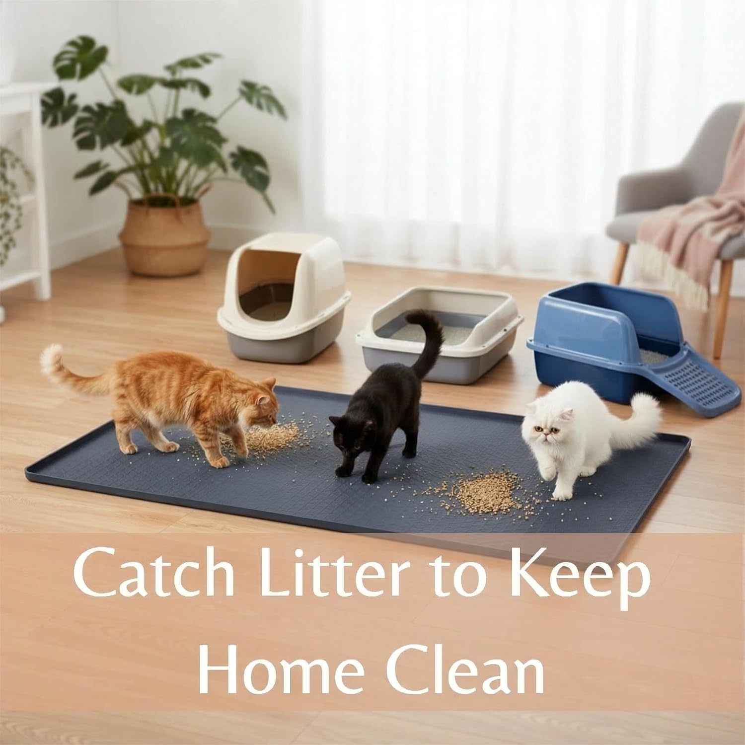 Kmiyivi waterproof non slip kitty litter mat capturing scattered litter granules