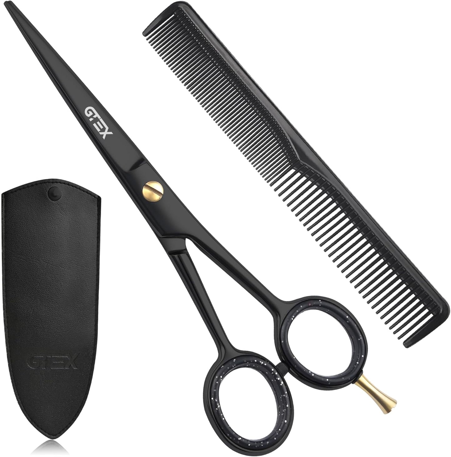 GTEX Professional Hair Cutting Scissors front view showcasing 6.5 inch black stainless steel blades.