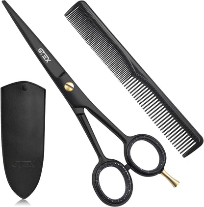 GTEX Professional Hair Cutting Scissors front view showcasing 6.5 inch black stainless steel blades.