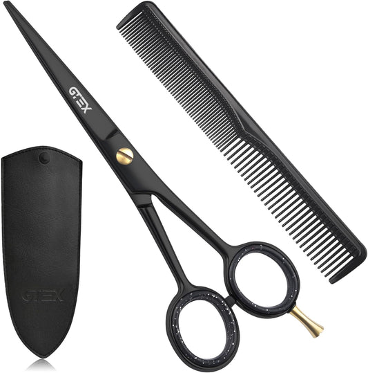 GTEX Professional Hair Cutting Scissors front view showcasing 6.5 inch black stainless steel blades.