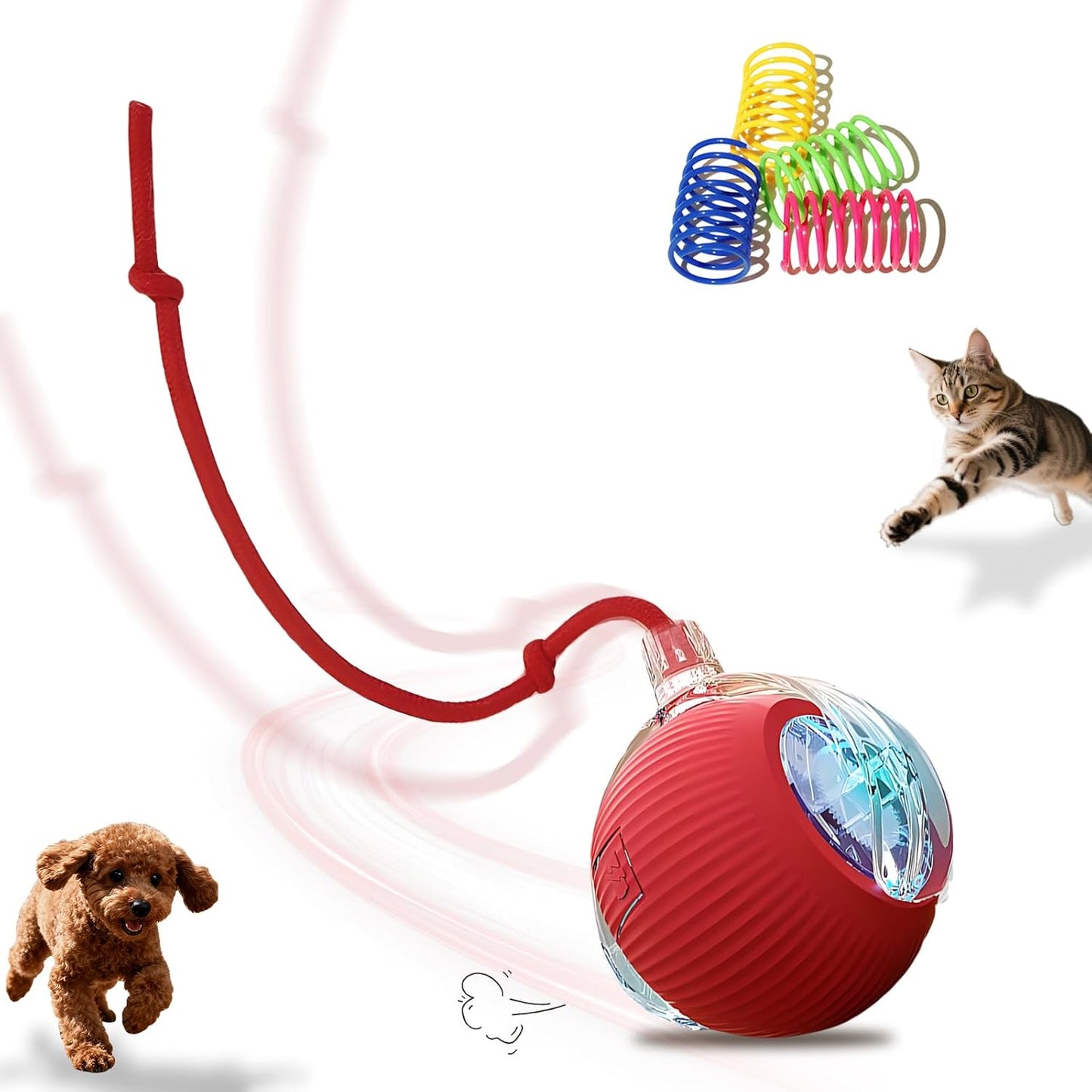 2-Pack USB Rechargeable Smart Cat Toy Ball, 360 degrees Rotation Automatic Moving Chase Toy, Obstacle Avoidance Interactive Play with 4 Spiral Springs, Enrichment Toys for Indoor Cats, Puppies & Small Dogs - Image 9