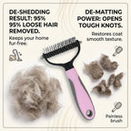 Close up view of stainless steel deshedding brush teeth