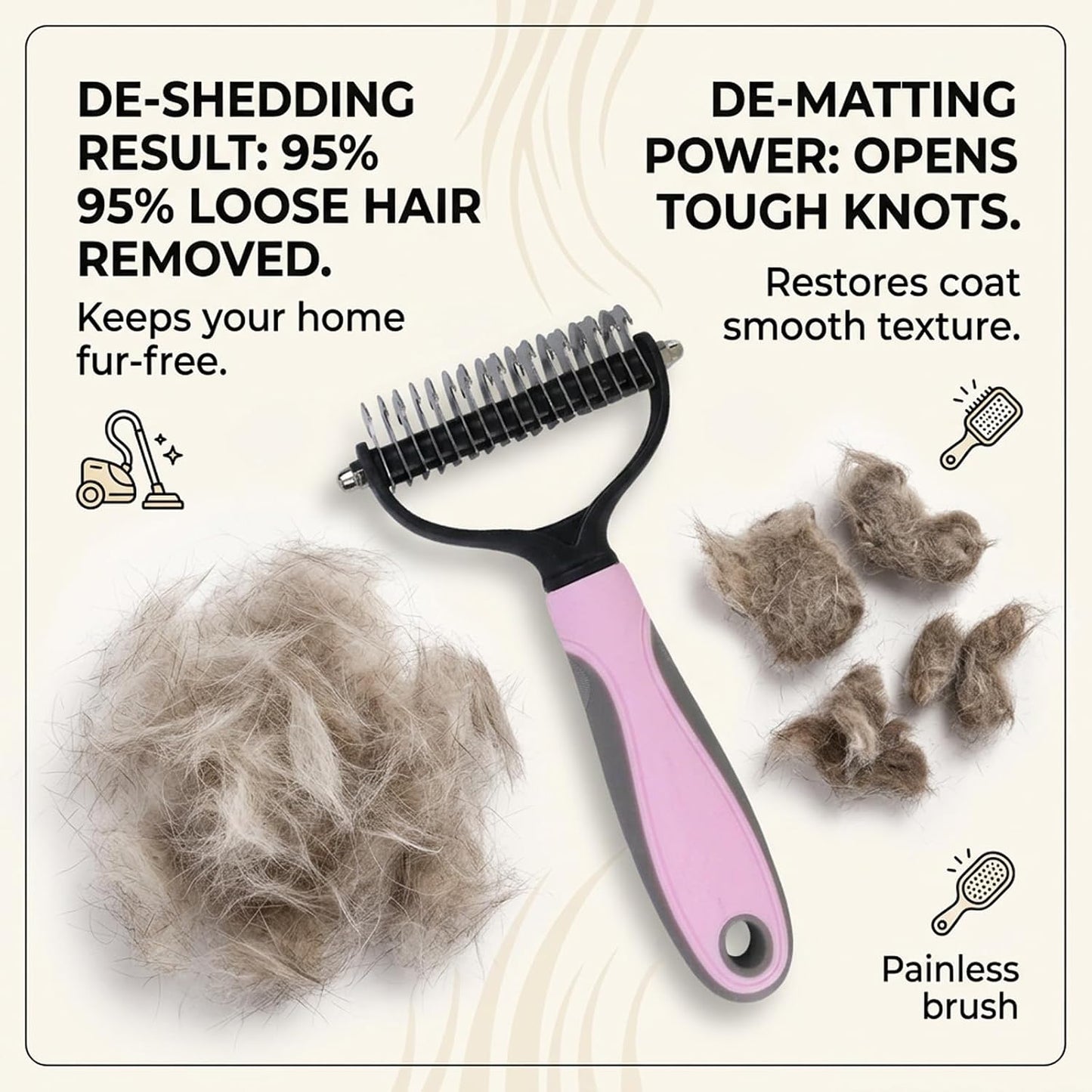 Close up view of stainless steel deshedding brush teeth